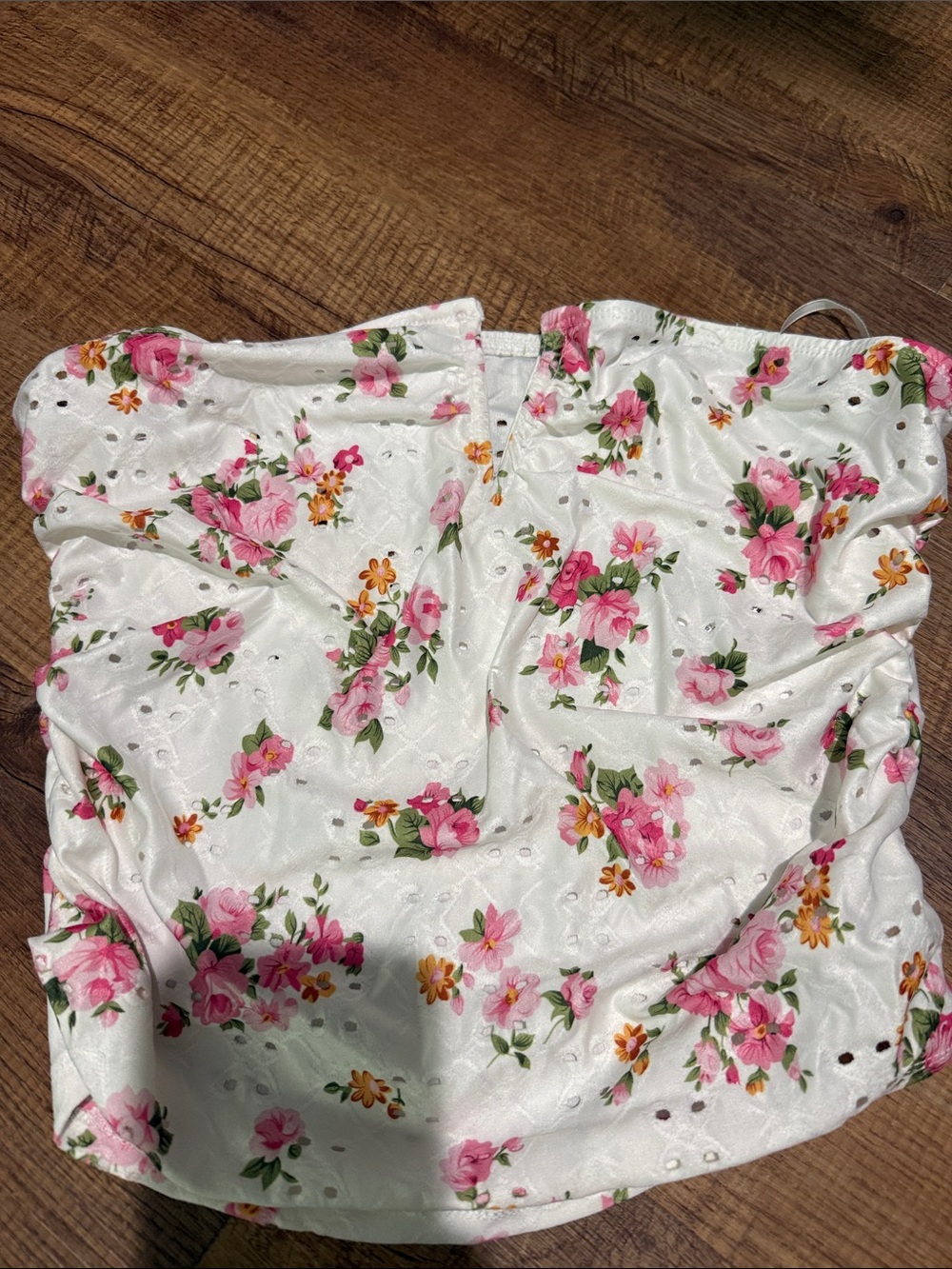 White Floral Eyelet tube top